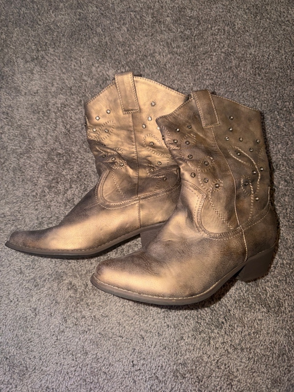Pierre Dumas Metallic Bronze Studded Western Ankle Boots